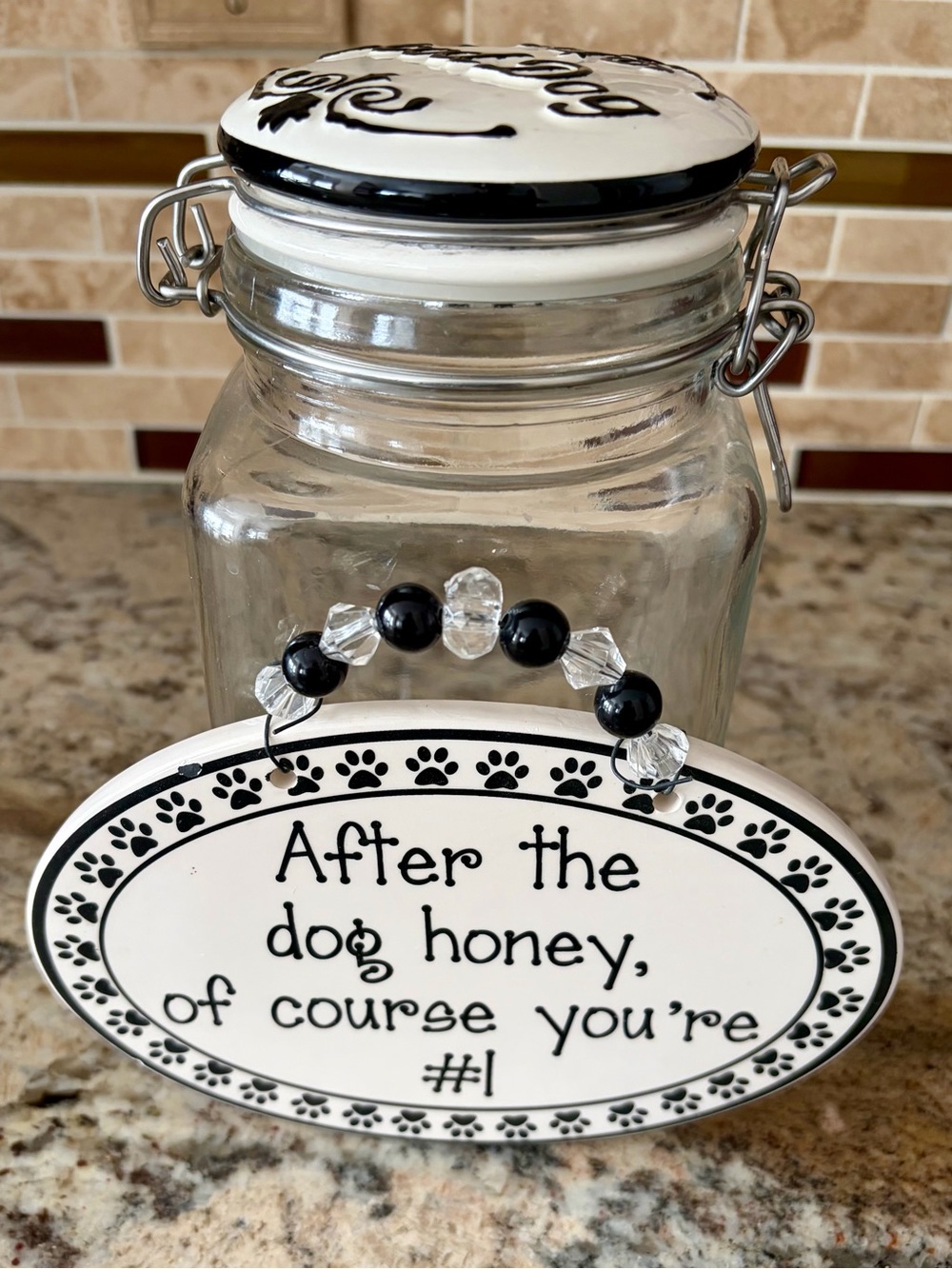 Good Dog Treat Jar & Humorous Ceramic Dog Plaque